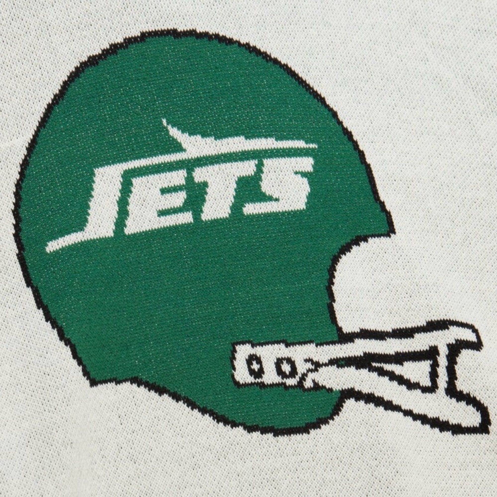 Mitchell & Ness Cream Crewneck Sweater with Green Jets Helmet - Picture 3 of 7